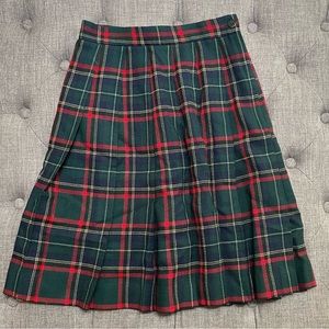 Vintage Talbots 100% Wool Green Plaid Tartan Kilt Woman’s Midi Skirt Size 0/2